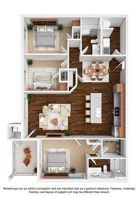 Floor plan for 3 beds, 2 baths, 1420 sqft